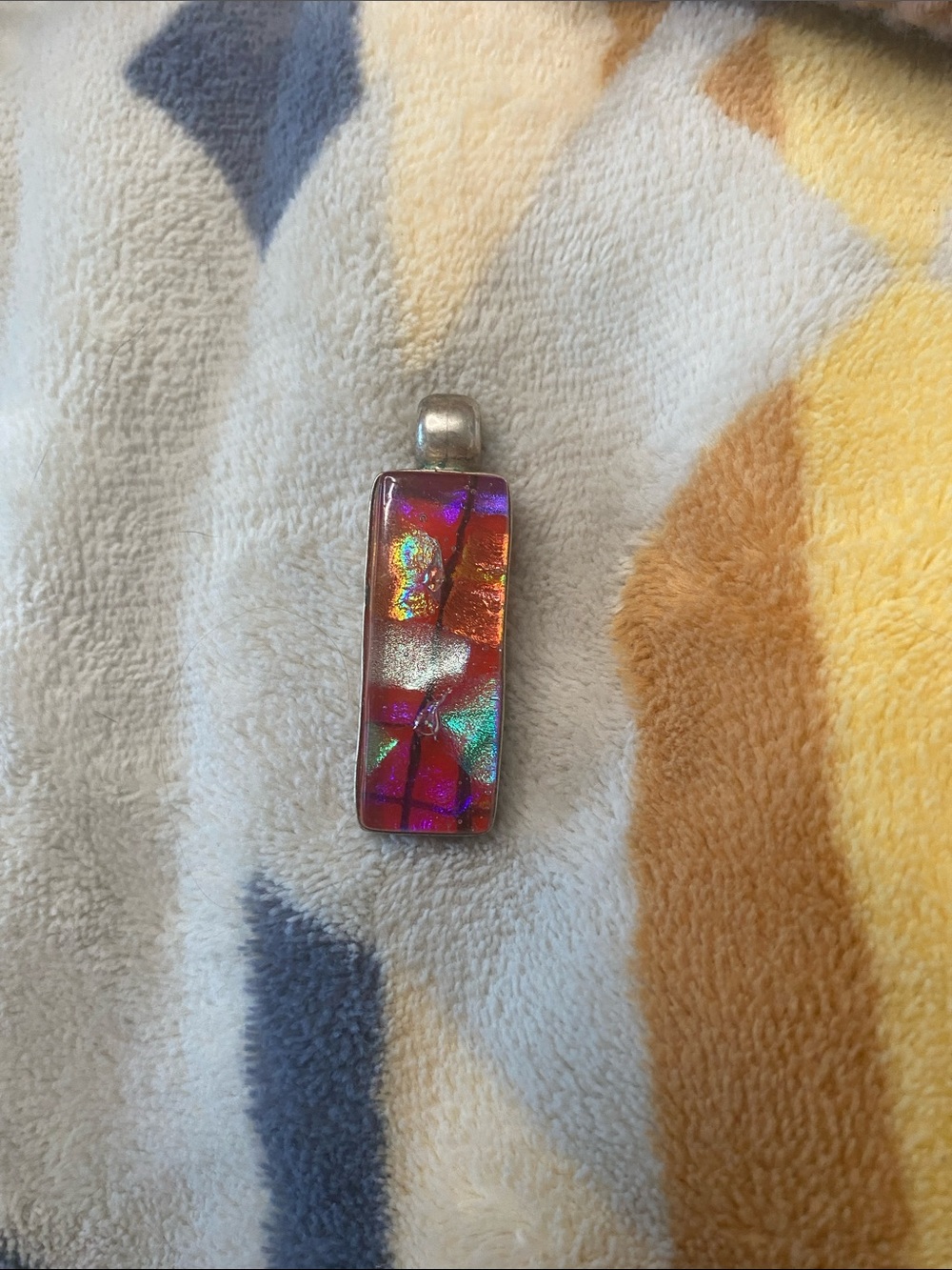 Vintage Signed R-G Sterling Silver 925 Dichroic Art Glass Pendant